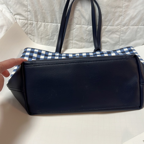 Kate Spade blue and white gingham tote and wallet. - Picture 5 of 9